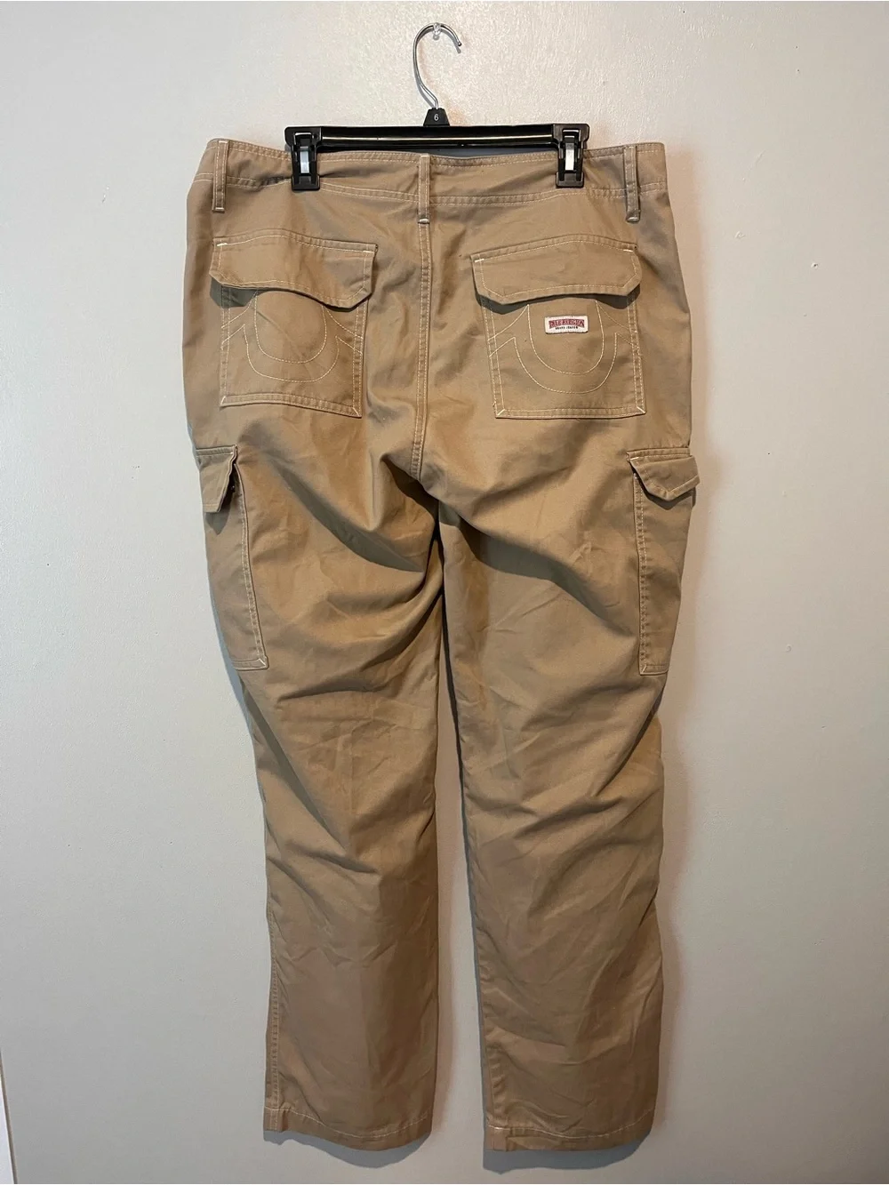 True Religion Men's Tan Cargo Pants with Flap Pockets